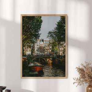 Art mural d'Amsterdam, photographie d'Amsterdam, poster d'Amsterdam, art mural maison du canal d'Amsterdam, poster carte, poster de voyage - cadre en option