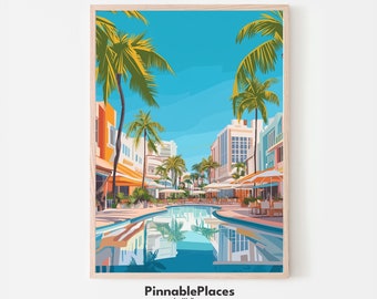 Miami Poolside Kunstdruck: Tropische Palmen Illustration (Digitale Datei)