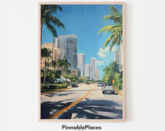 Miami Art Print: Tropical Cityscape Painting (Digital File)