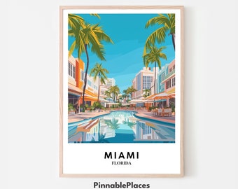 Miami Poolside Kunstdruck: Tropisches Florida Reiseposter (Digitale Datei)