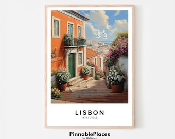 Lissabon Portugal Print: Altes portugiesisches Haus, Frühlingshaftes Stadtbild (Digitale Datei)