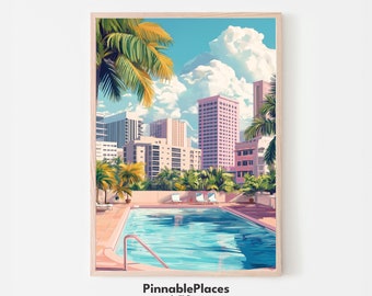 Miami Poolside Kunstdruck: Tropisches Wandbild (Digitale Datei)