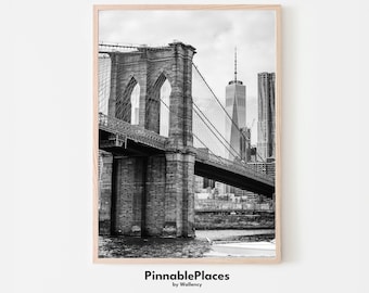 Foto del ponte di Brooklyn: arte murale in bianco e nero di New York City (file digitale)