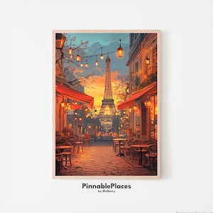 Eiffelturm Poster, Eiffelturm Kunstdruck, Paris Cafe Poster, Paris Wanddekor, Paris bei Nacht, französische Stadtansicht - Digitale Datei