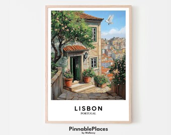 Lissabon Portugal Print: Altes portugiesisches Haus, Frühlingshaftes Stadtbild (Digitale Datei)