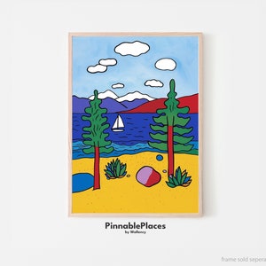 Lake Tahoe-print, Lake Tahoe-poster, Lake Tahoe-kunst, reizen naar Lake Tahoe, Emerald Bay Tahoe-print, Sierra Nevada Mountains - digitaal bestand