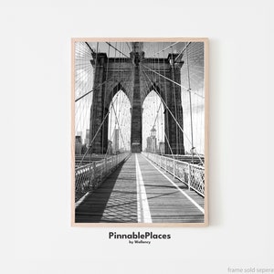 Affiche du pont de Brooklyn, art mural noir et blanc, photo du pont de Brooklyn, art de la ville de New York, décoration murale ville, affiche de voyage - fichier numérique