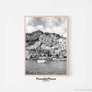 Amalfi Coast Photo Print, Amalfi Poster, Black and White Photo, Positano Italy Print, Italy Poster, Capri Photography Print  - Digital File