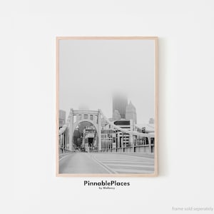 Pittsburgh Skyline Print: Roberto Clemente Bridge, Black and White Photo (Digital File)
