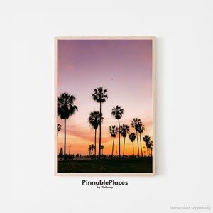 Cartel de Venice Beach, Puesta de sol en el océano, Puesta de sol en la playa, Impresión de Los Ángeles, Impresión de playa de viajes de California, Decoración de la casa de playa - Archivo digital