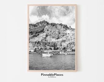 Amalfi Coast Photography Print: Black and White Positano, Italy (Digital File)