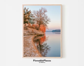 Autumn Lake Photo Print: Orange Tree Forest Landscape (Digital File)