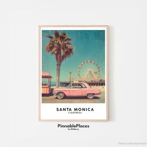 Santa Monica Poster, Santa Monica Art Print, Santa Monica Wall Art, California Travel Poster, Ferris Wheel Art, Custom Text - Digital File