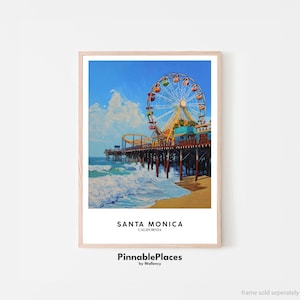 Santa Monica Poster, Santa Monica Art Print, Santa Monica Wall Art, California Travel Poster, Ferris Wheel Art, LA Art Print- Digital File