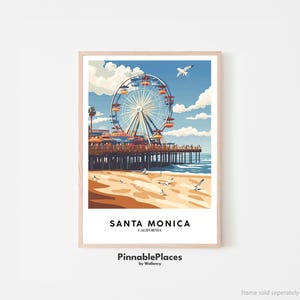 Santa Monica Poster, Santa Monica Art Print, Santa Monica Wall Art, California Travel Poster, Ferris Wheel Art, LA Art Print- Digital File