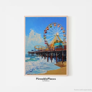 Santa Monica Poster, Santa Monica Art Print, Santa Monica Wall Art, California Travel Poster, Ferris Wheel Art, LA Art Print- Digital File