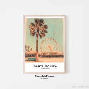Santa Monica Poster, Santa Monica Art Print, Santa Monica Wall Art, California Travel Poster, Ferris Wheel Art, Custom Text - Digital File