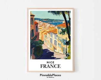 Póster de viaje de Niza, Francia: Impresión artística de la Riviera Francesa (archivo digital)