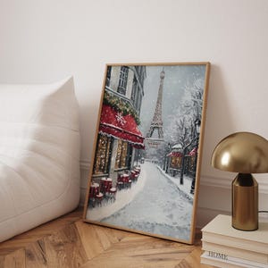 Pôster da Torre Eiffel, Torre Eiffel de Natal, Pôster de inverno de Paris, Arte de parede de Paris, Impressão de arte de Paris, Ideias para presentes de Natal - Moldura opcional