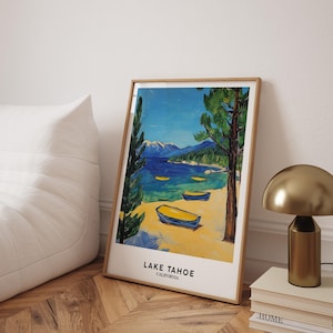 Impression Lake Tahoe, affiche Lake Tahoe, art mural Lake Tahoe, voyage Lake Tahoe, art Emerald Bay Tahoe, montagnes de la Sierra Nevada - cadre en option