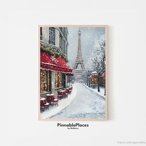Póster de la Torre Eiffel, Torre Eiffel navideña, Póster de invierno de París, Arte mural de París, Impresión artística de París, Póster de París nevado - Archivo digital