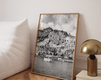Amalfi Coast Print: Black and White Positano Photography - Italy Poster