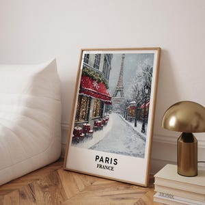 Pôster da Torre Eiffel, Torre Eiffel de Natal, Pôster de inverno de Paris, Arte de parede de Paris, Impressão de arte de Paris, Ideias para presentes de Natal - Moldura opcional
