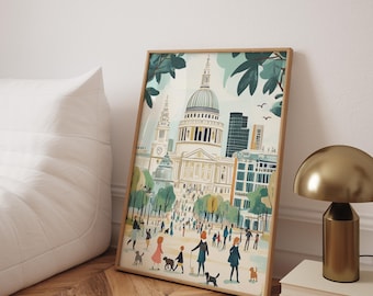 St. Paul's Cathedral Print: London Cityscape, Pastel Nursery Art
