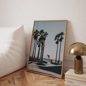 Póster de playa de Venecia, póster con foto de patineta, impresión de patineta, impresión de parque de patinaje, impresión de playa de California, decoración de casa de playa (marco opcional)