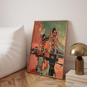Tower Bridge Gouache Print: London Travel Poster, UK Wall Art