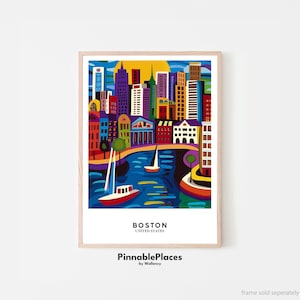 Boston Poster, Boston Art Print, Boston Wall Art, Boston City Travel Poster, Boston Harbor Print, Massachusetts Poster - Digital File