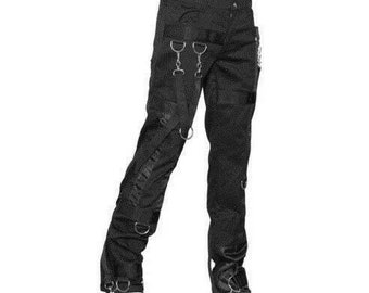 Pantalones con cinturón para hombre Pantalones Rockstar de algodón negro Pantalones Rock Star negros con anillos en D Pantalones para hombre 100% puro algodón para hombre