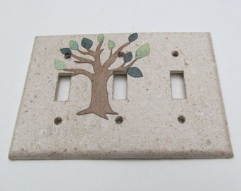 Decorative Tree with Green Leaves Light Switch Plates-Recycled Handmade Paper