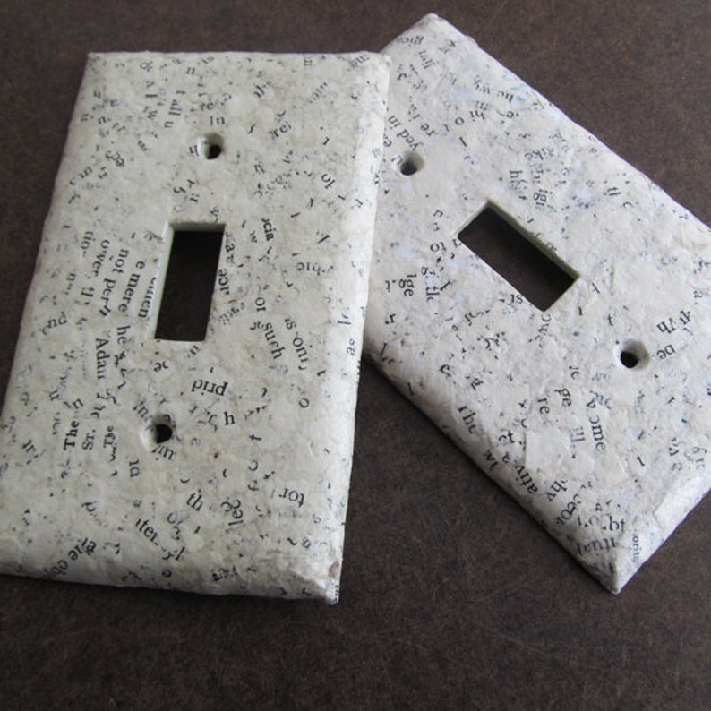 Decorative Handmade paper from Old Book, Light Switch Plate Covers, Handmade paper on recycled plates-Recycled Handmade Paper image 3
