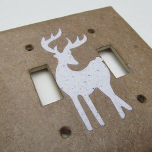 Decorative Double Deer Wall Decor Light Switch Plates, upcycled with handmade paper from reclaimed materials with junk mail deer image 3