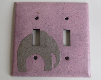 Elephant on Pink- Light switch Plate- double- Recycled Materials