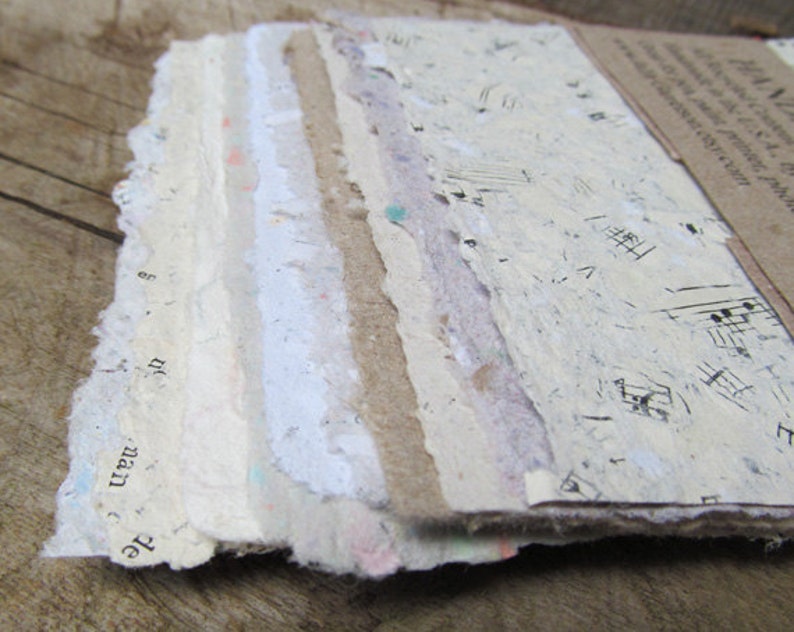 Upcycled Handmade Paper from Recycled materials. Eco Friendly, Mixed Textures, 8 1/2 x 5.5 inches-Recycled Handmade Paper image 2