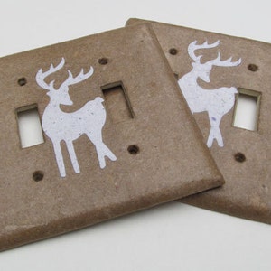 Decorative Double Deer Wall Decor Light Switch Plates, upcycled with handmade paper from reclaimed materials with junk mail deer image 2