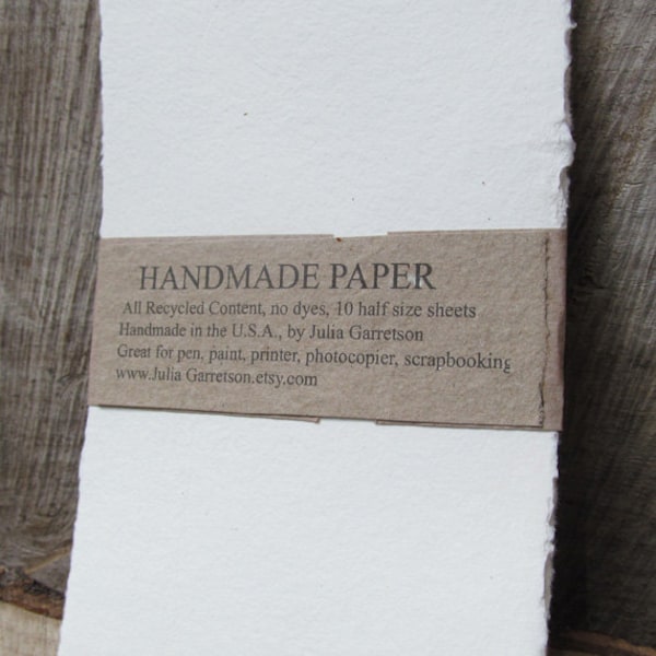 Handmade Paper from upcycled White cotton T-shirts, Eco- Friendly and Archival, 8 1/2 x 5.5 inches-Recycled Handmade Paper