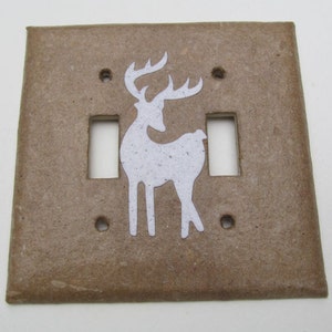 Decorative Double Deer Wall Decor Light Switch Plates, upcycled with handmade paper from reclaimed materials with junk mail deer image 1