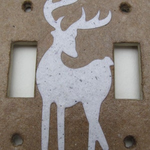 Decorative Double Deer Wall Decor Light Switch Plates, upcycled with handmade paper from reclaimed materials with junk mail deer image 4