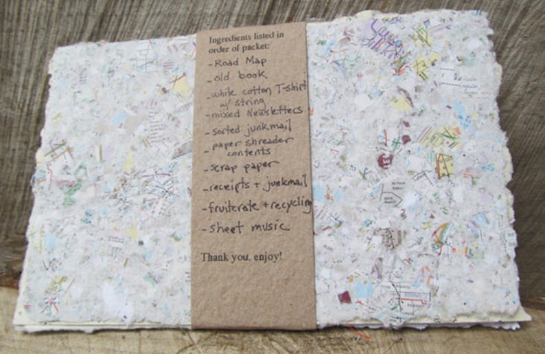 Upcycled Handmade Paper from Recycled materials. Eco Friendly, Mixed Textures, 8 1/2 x 5.5 inches-Recycled Handmade Paper image 3