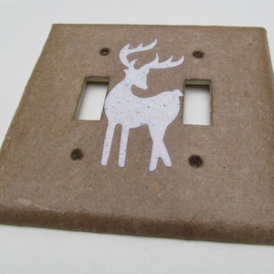 Decorative Double Deer Wall Decor Light Switch Plates, upcycled with handmade paper from reclaimed materials with junk mail deer image 5