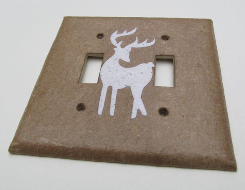 Decorative Double Deer Wall Decor Light Switch Plates, upcycled with handmade paper from reclaimed materials with junk mail deer image 5