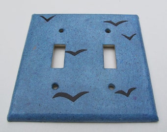 Birds on Blue Sky Recycled Double Light Switch Plates-Recycled Handmade Paper