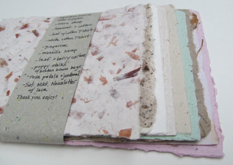 Upcycled Handmade Paper from Recycled materials. Eco Friendly, Mixed Textures, 8 1/2 x 5.5 inches-Recycled Handmade Paper image 4