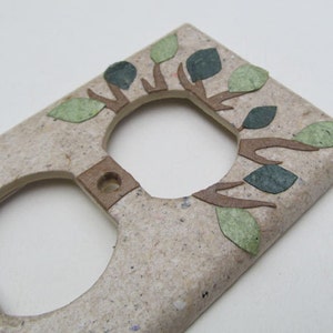 Decorative Tree with Green Leaves Light Switch Plates, handmade paper from recycled materials and no dyes, earth friendly wall art image 4