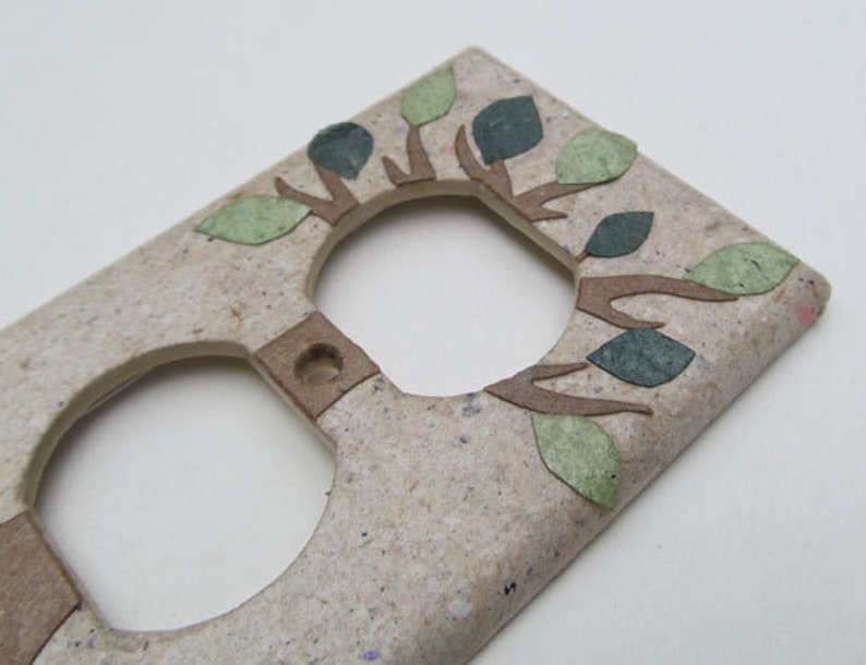 Decorative Tree with Green Leaves Light Switch Plates, handmade paper from recycled materials and no dyes, earth friendly wall art image 4