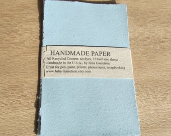 Upcycled Handmade Paper from Recycled materials. Eco- Friendly, Blue Newsletters, 8 1/2 x 5.5 inches-Recycled Handmade Paper- free shipping