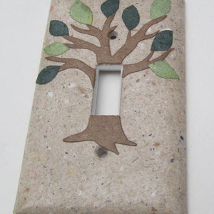 Decorative Tree with Green Leaves Light Switch Plates, handmade paper from recycled materials and no dyes, earth friendly wall art image 5